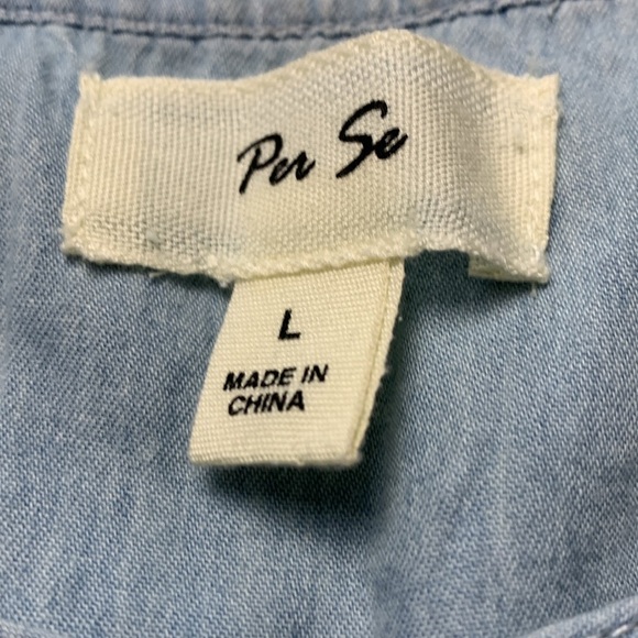 Per Se 100% Cotton Button Up Sleeveless Shirt, Lightweight, Light wash, Pocket - Picture 4 of 12